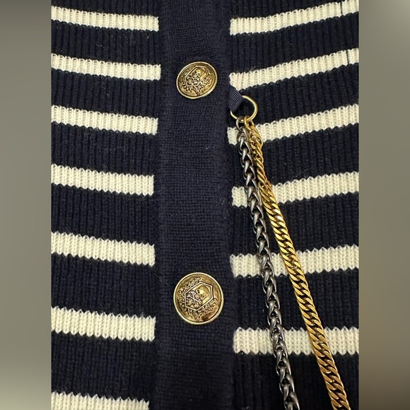 NWT The Kooples Striped Wool Cardigan Size 2 M Navy Cream Chain Oversized - Picture 10 of 14